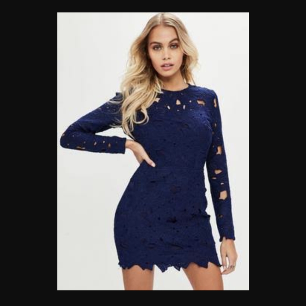 Missguided Long Sleeve Open Back Lace Bodycon Dress NWT